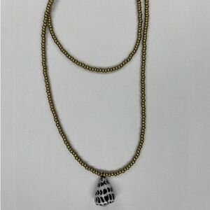 Handmade Resin Filled Cone Shell Pendant Gold Beaded Multi Style Necklace